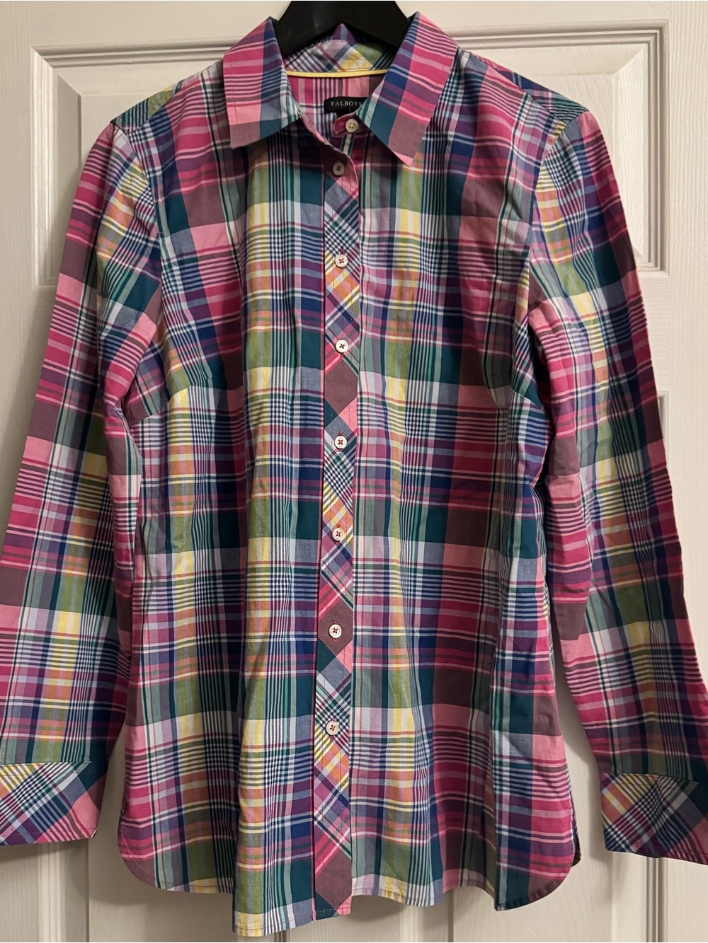 Talbots Pink Green Blue Multicolor Plaid Button-Down Shirt
